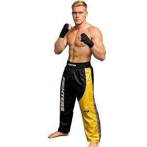 FIGHTERS - Kick-Boxing Hosen / Satin / Schwarz-Gelb / XS